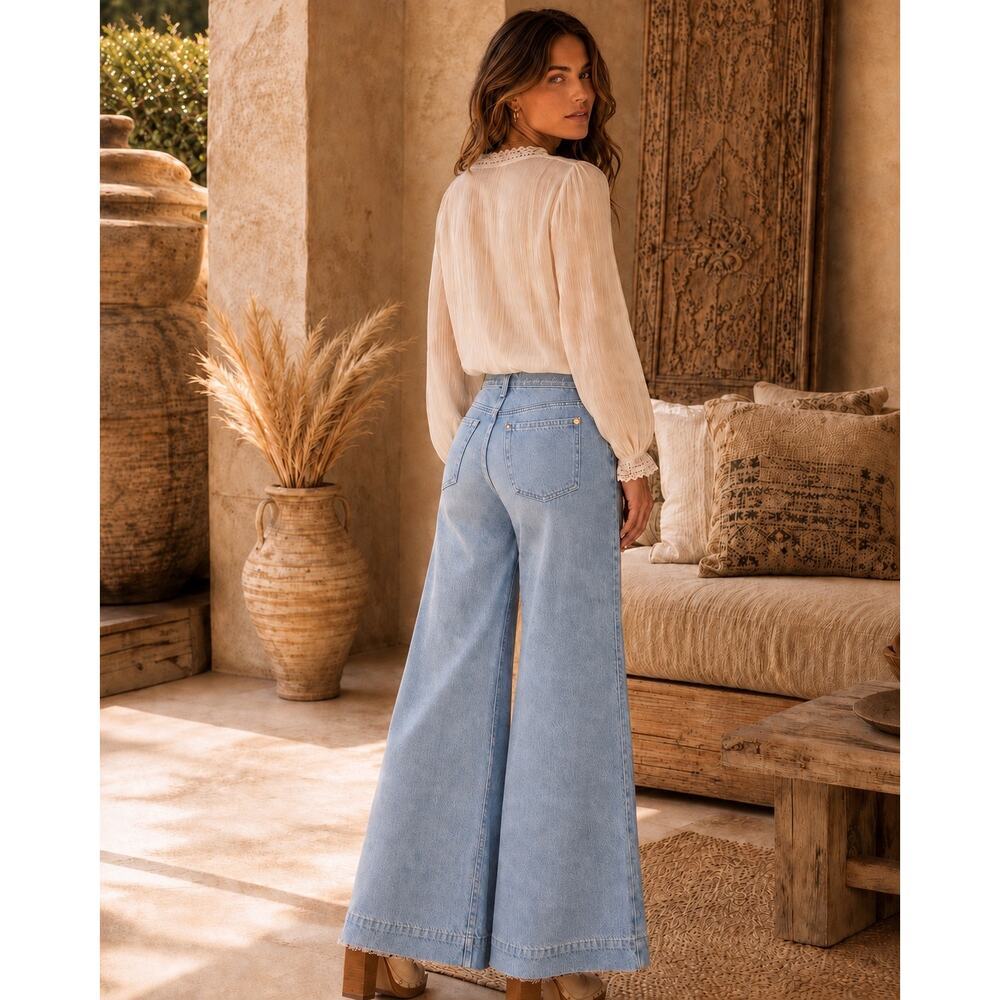 70s Inspired Wide Leg Jeans 7 For All Mankind Modern Dojo Tailorless Boho NWT 28 - Picture 3 of 16